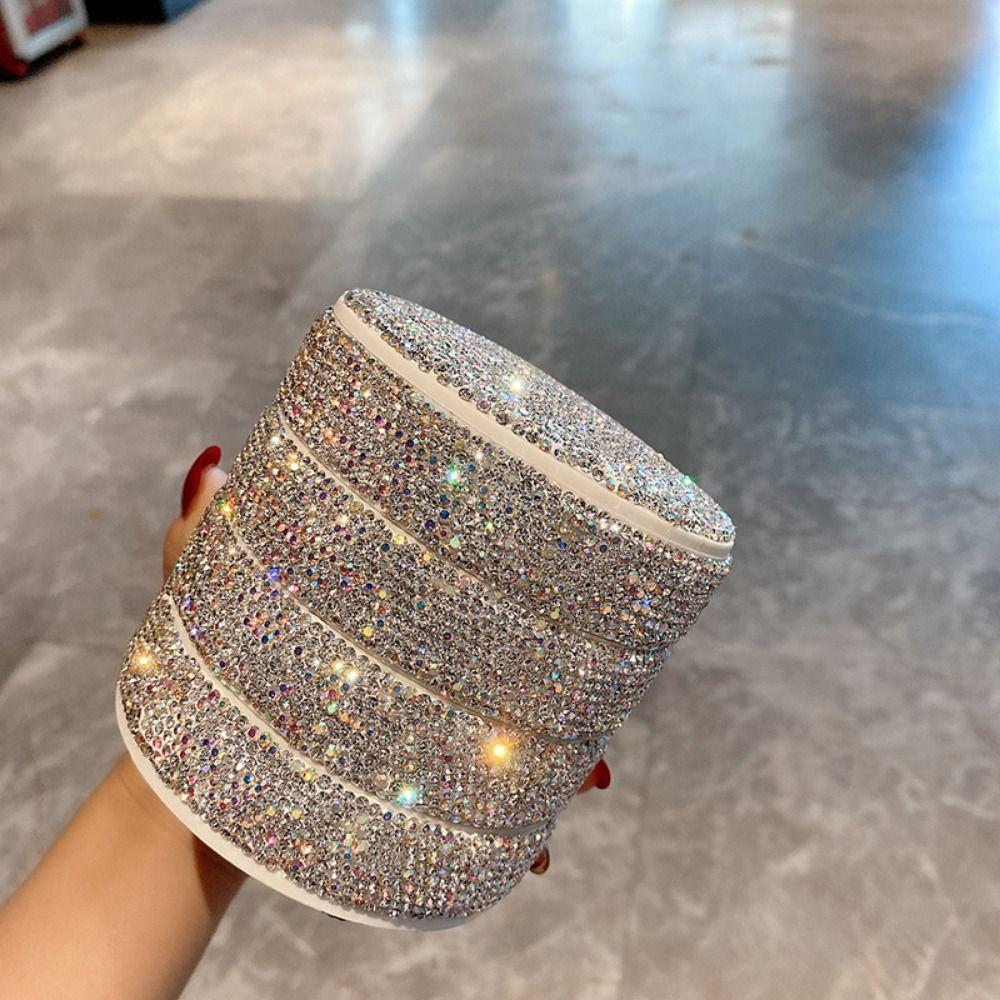 Sparkling Rotating Jewelry Storage Box Rotatable with Lid Rhinestones Desk Organizer 4 Layers Dustproof Bracelet Display Case