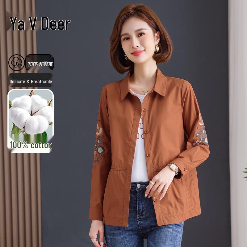 Yalu Cotton Embroidered Long-Sleeve Casual Shirt for Women