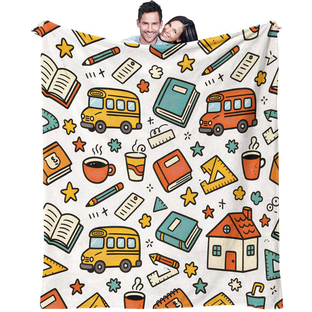 Bus Stationery Blanket Flannel Throw Warm Gift Blanket HD Print Sofa Bedroom Leisure Cover 75x90cm