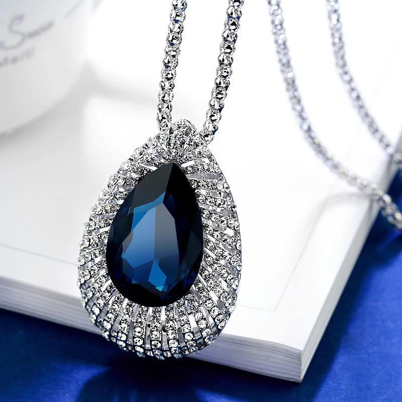 2025 Korean Style Crystal Sweater Necklace: Long Sparkling Diamond Pendant for Autumn & Winter