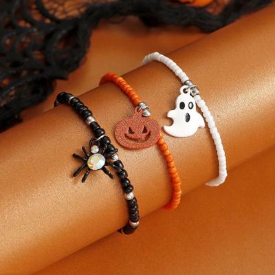 Halloween Bracelet Combination, Dark Funny Spider Ghost Pumpkin Beaded Bracelet Combination.