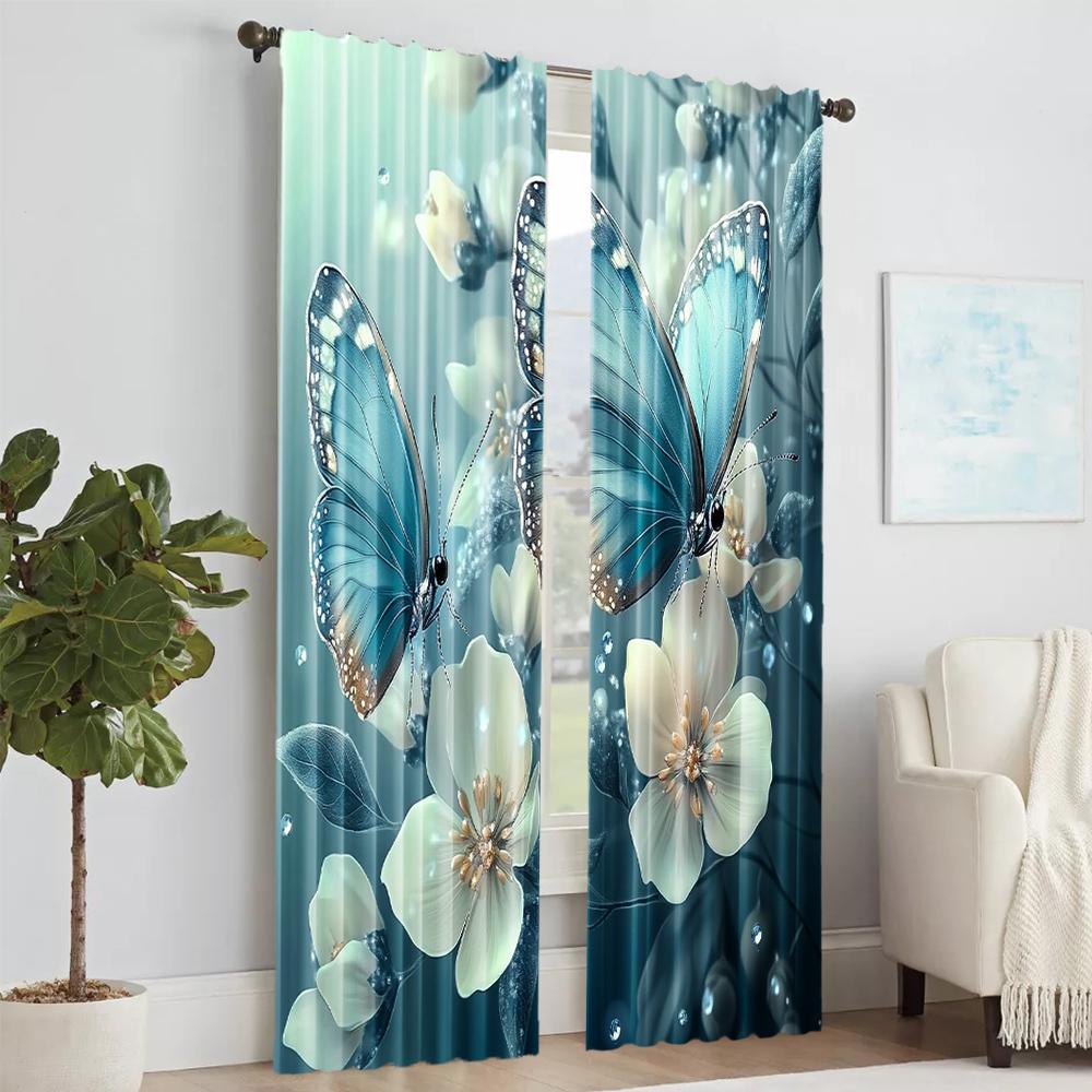 Set Of 2 Versatile Polyester Transparent Curtains Home Decoration Animal Butterfly Use Bedrooms Living Rooms Curtain For Area Made