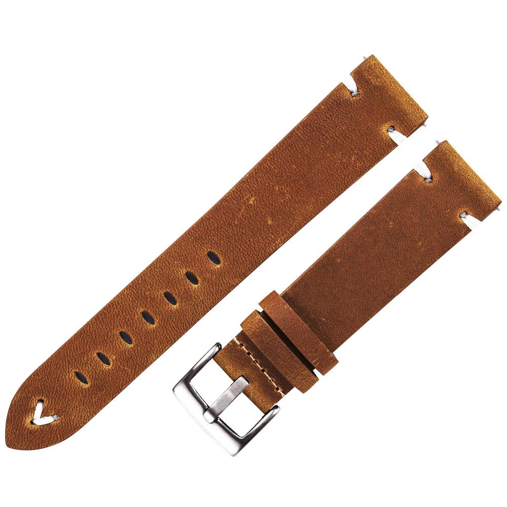 Leather Watch Strap Retro 18mm 20mm 22mm Oil Wax Leather Watchband Italian Quick Release Brown Cowhide Watch Bracelet Handmade