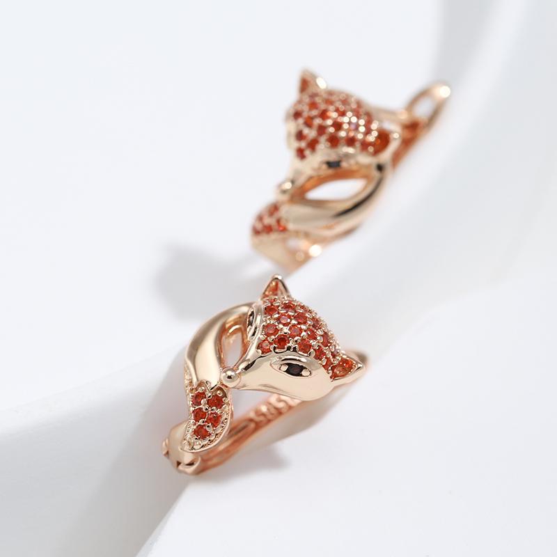Classic Fox Earrings For Women  Rose Gold Color With Red Natural Zircon High Quality Daily Fine Animal Jewelry