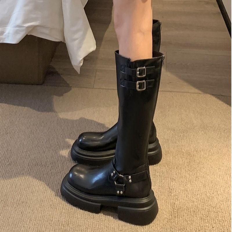 Long boots thick-soled tall new retro brown western cowboy boots women s belt buckle knee knight boots 35 коричневый