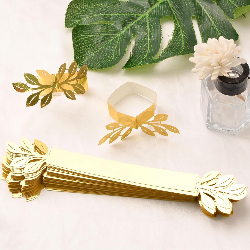 50 Pcs Gold Leaves Napkin Buckle, Reflective Gold Leaf-Shaped Paper Napkin Holder Rings For Dinner Party Celebration Table Decor