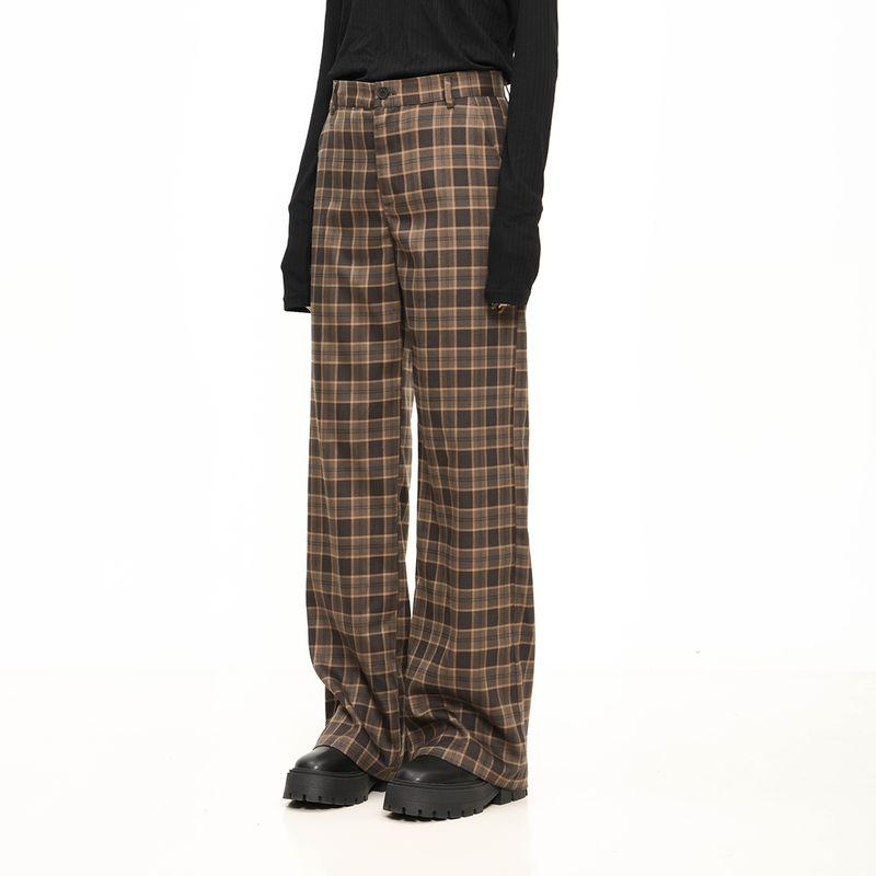 

Thelight Plaid Half-Length Apron British Style Suit Brown Pants XL