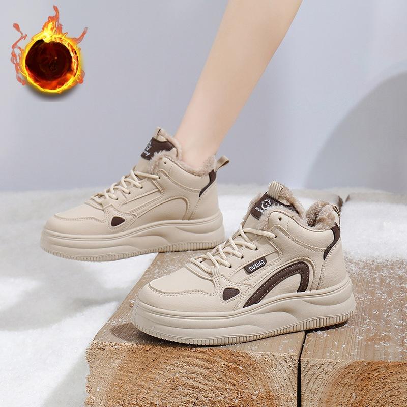 Damskie zimowe, ciepłe, grube, platformowe trampki ze sztucznego futra, buty do chodzenia, antypoślizgowe, sznurowane, ze skóry PU, codzienne, podszyte polarem, trampki dla taty
