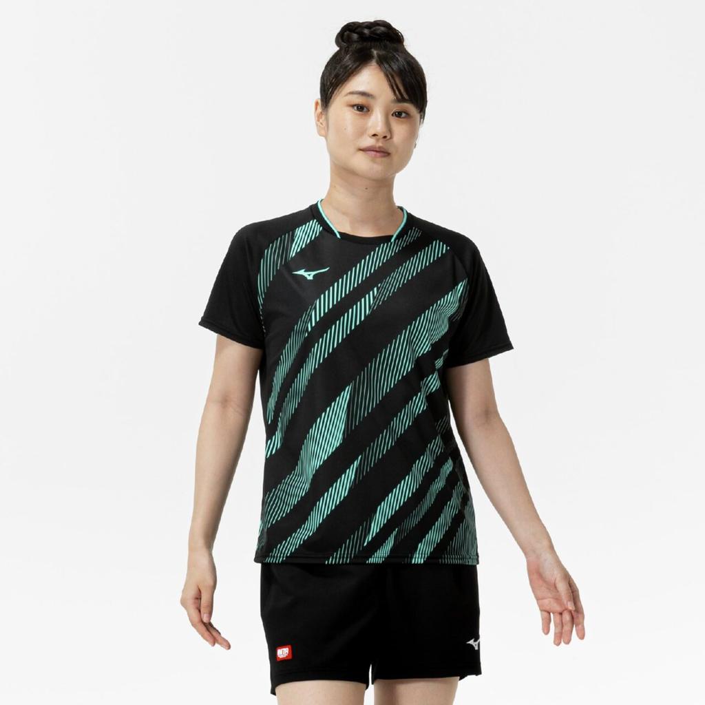 Table Tennis Game Short JTTA Size 2XL Shirt, Sleeve, Certified, Moisture-Wicking, Quick-Drying, Women's, 82JAC214, Black/Blue,