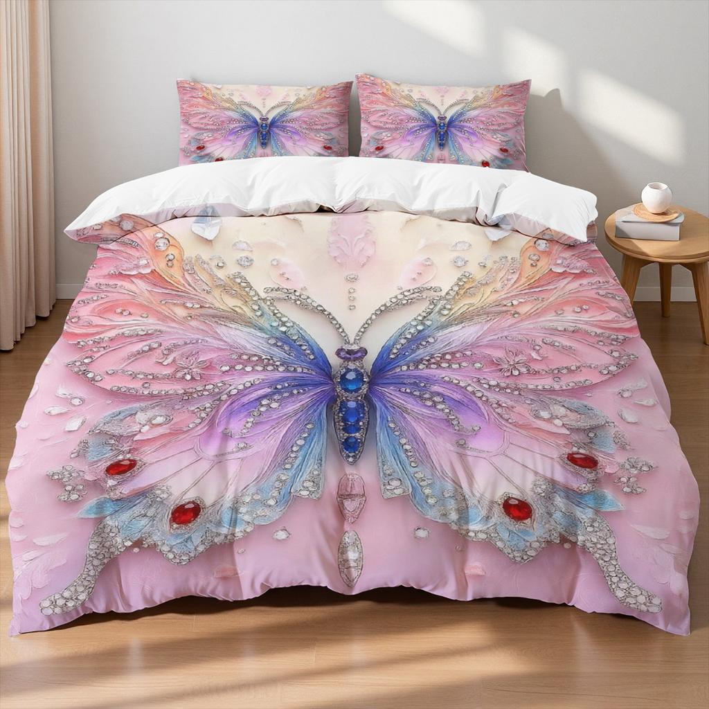 3pcs Pink Purple Bedding Set Blue Fantasy Style Butterfly Print Comfortable King Queen Twin Single Size Bithday Gift for Sister