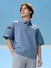 CHALLENGER Men'S Mono-Edge Sleeve Pocket Collared Short Sleeve Woven Top Medium Blue
