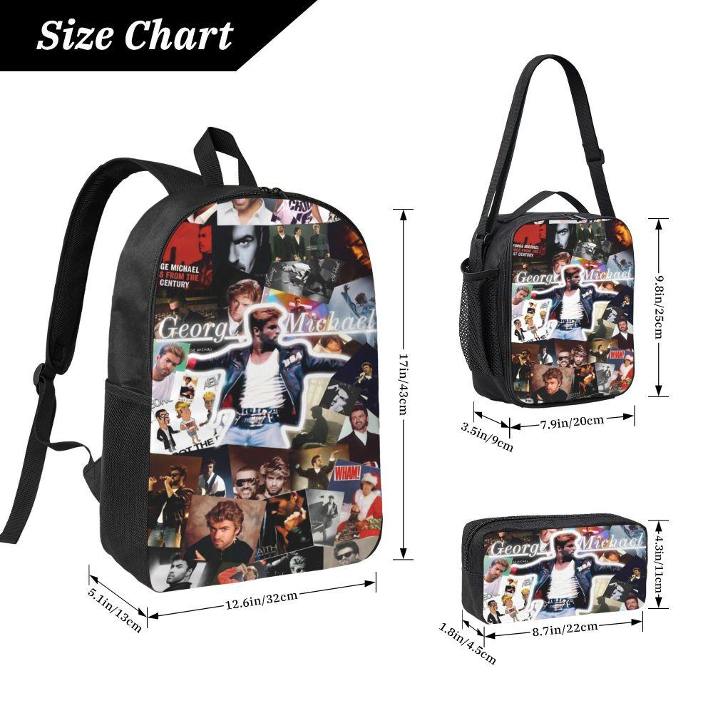 3Pcs George Michael Cool Backpack Set For Children Pen Bags Bookbag Sets With Lunch Box For Primary School Students Daypack