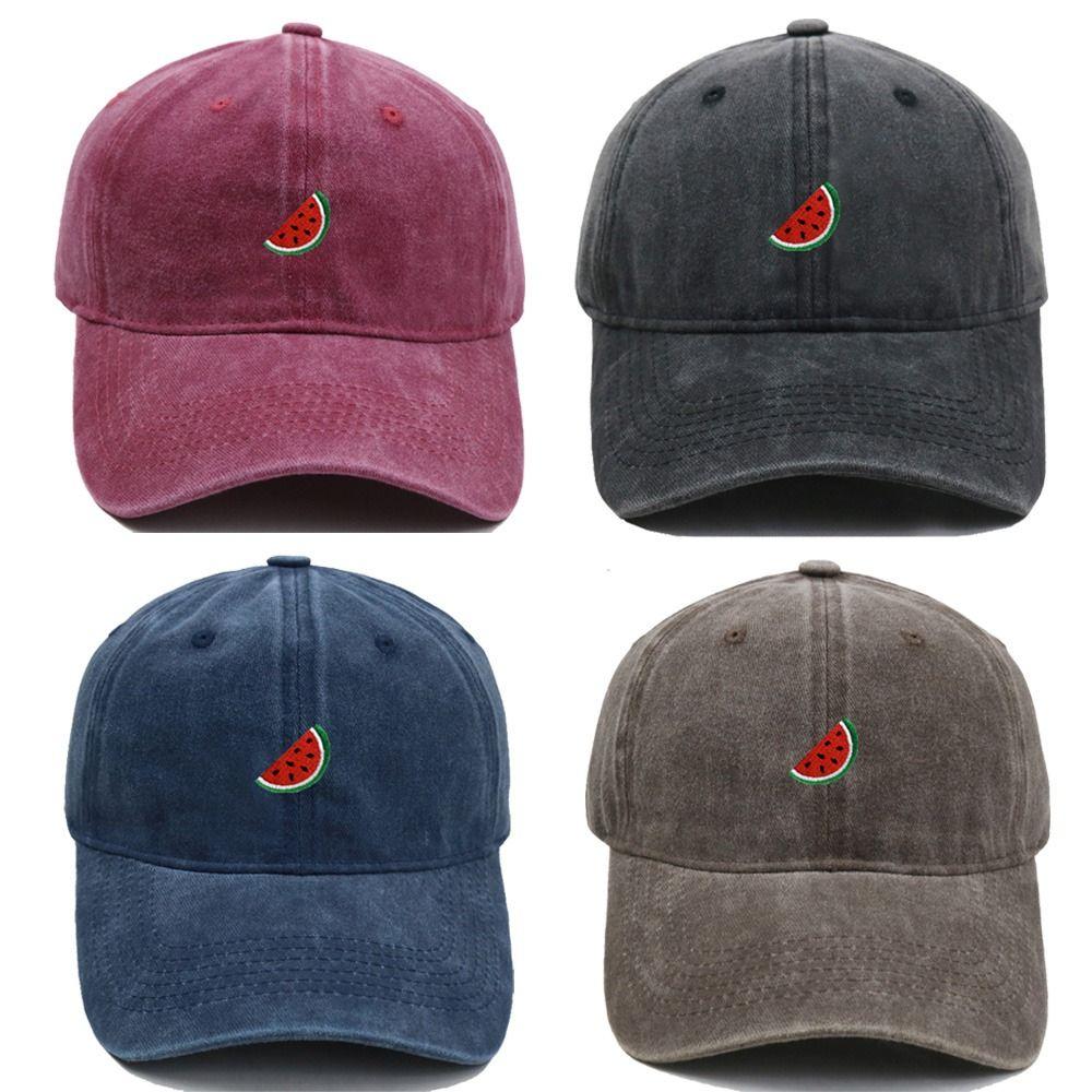 Fashion Watermelon Embroidered Baseball Cap Washed Cotton Visor Peaked Cap Sun Protection Adjustable Sport Trucker Hat Unisex