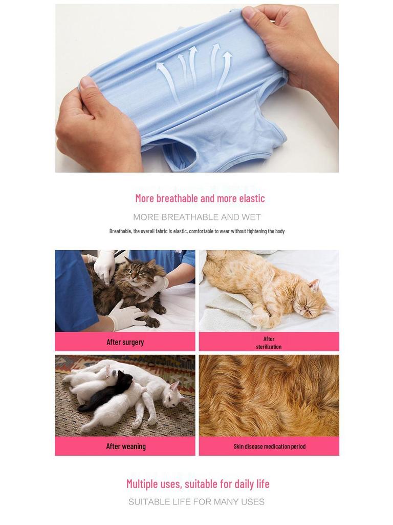Breathable Cat Recovery Suit: Elastic, Anti-Lick Sterilization & Weaning Garment for Female Cats