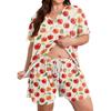 Women Casual Two Piece Set Short Sleeve V Neck Loose Fit Top with Elastic Waist Shorts Plus Size Printed Loungewear Sleepwear Set