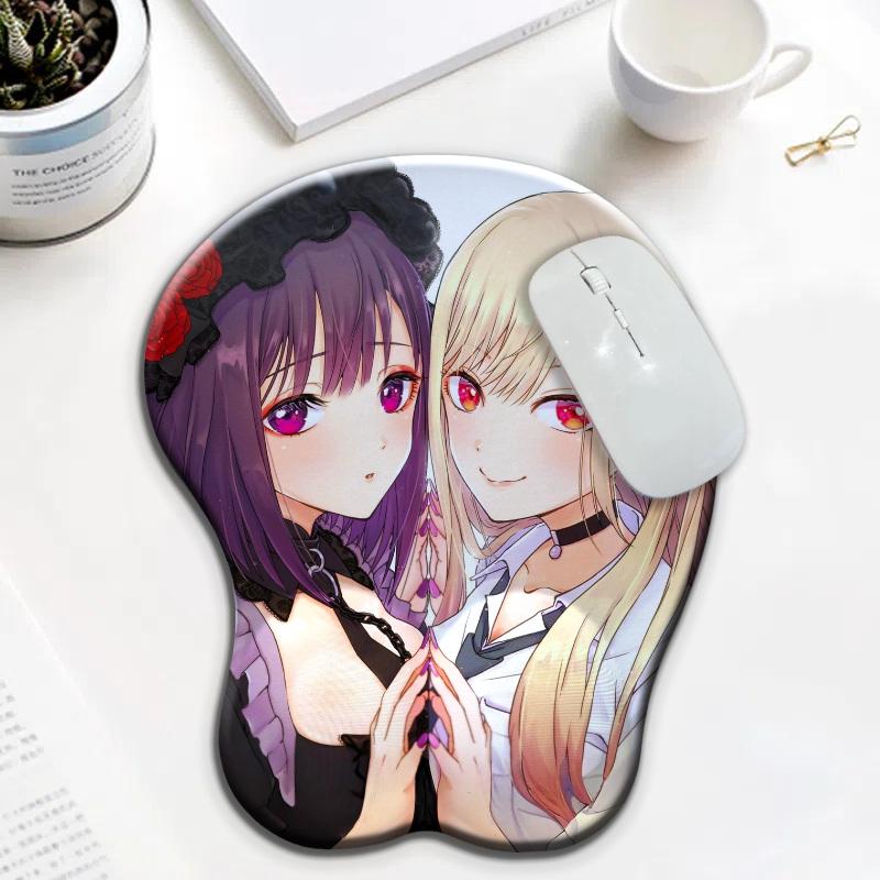

Japanese Anime marin Two lovely girls Oppai 3D Silicone Wrist Rest Mouse Pad Kawaii boob Desk Pad Suitable for Gaming Ergonomic 26x21x2.8 cm