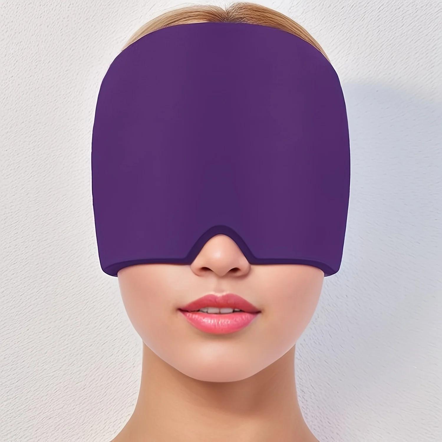 

Шапочка для облегчения мигрени Гелевая охлаждающая маска для глаз Охлаждающий гель для облегчения головной боли с горячим/холодным гелем Многоразовый пакет со льдом для снятия стресса фиолетовый