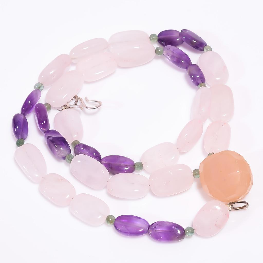 Natural Rose Quartz Amethyst Gemstone Beads Necklace 2-19 mm 18" UB-8117 UB-8117