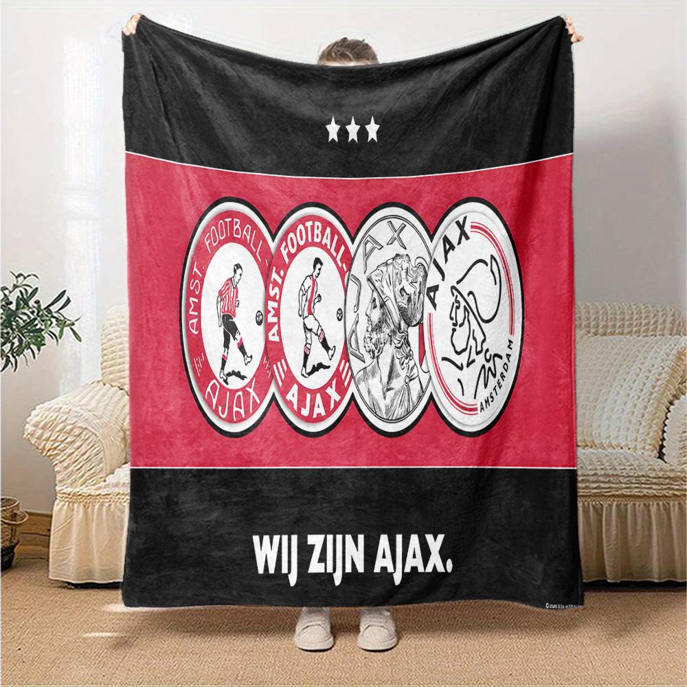 Coperta in Flanella con Stemma Ajax Amsterdam, Morbido Poliestere, Design Moderno, Per Tutte le Stagioni per Campeggio, Viaggi, Regali per le Feste o Compleanni