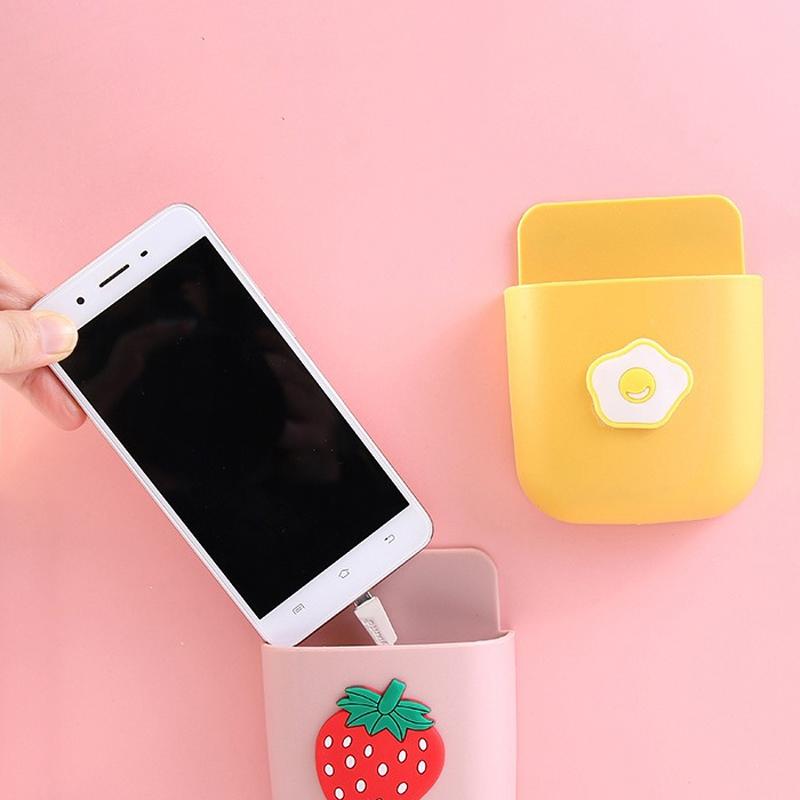 Cartoon Wall Mounted Organizer Storage Box Remote Control Mounted Mobile Phone Plug Holder Stand Wall Charging Multifunctio