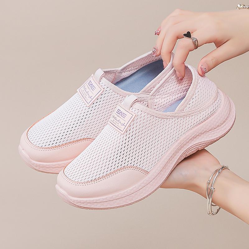 Fashion Women Sneakers Breathable Mesh Casual Shoes Outdoor Non Slip Big Size Loafers Walking Lightweight Tennis Shoes Pink Black