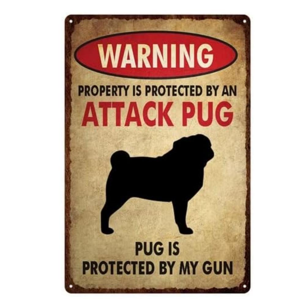 

Funny Attack Pug Metal Tin Sign 1181x787 Novelty Decor for Home 20x30cm
