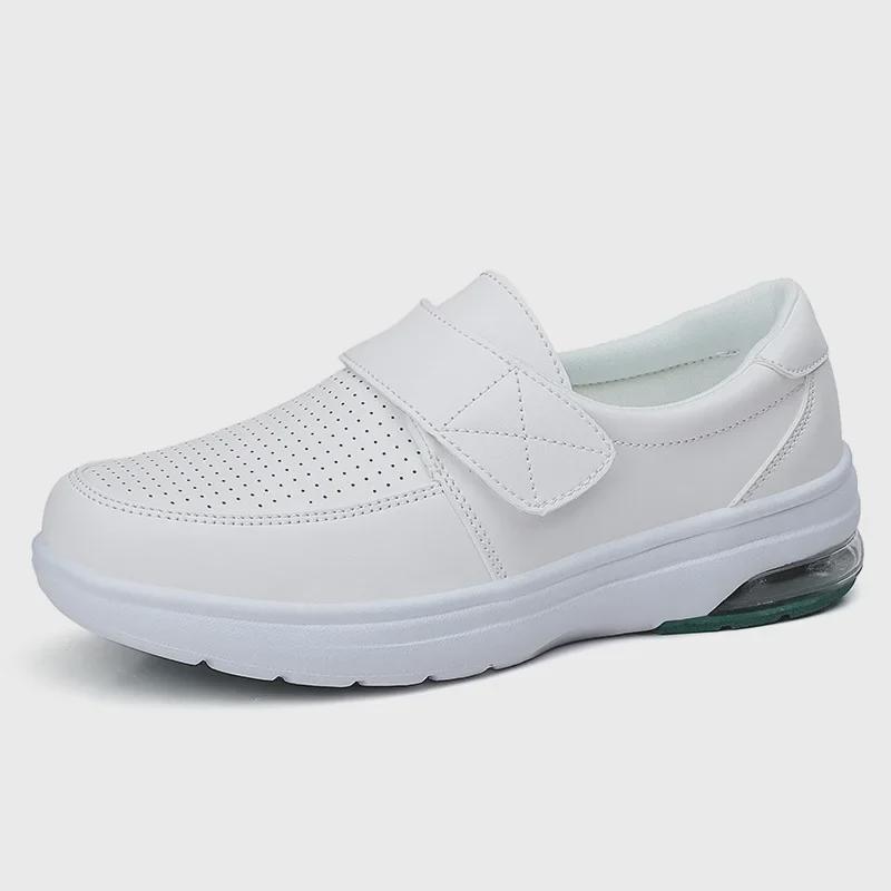 2024 Primăvară Pantofi de lucru pentru femei cu velcro cu pernă de aer, albi pentru asistentă