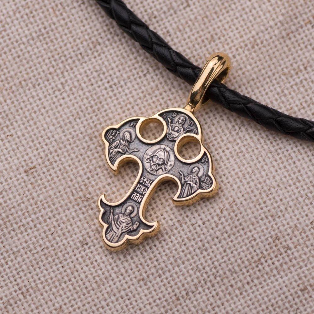 

Срібний православний хрестик із позолотою Спас Нерукотворний. Прп. Петро та Февронія Муромські. Свт. Микола Мірлікійський Oniks срібний