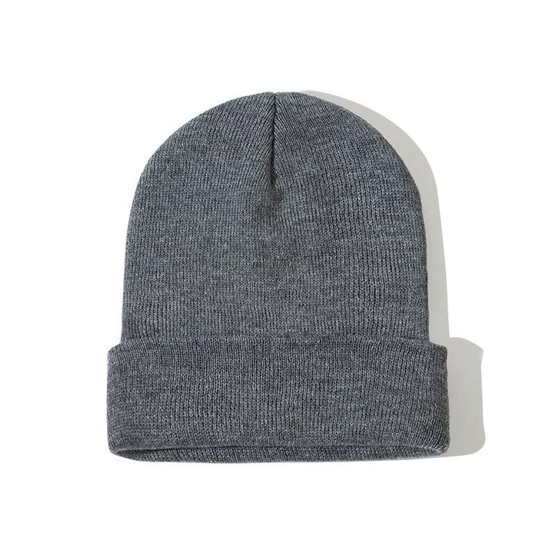 Autumn Winter Warm Hats Small Batch 3D Embroidery Solid Color Plain Knitted Hats with Heat Transfer Printing Processing