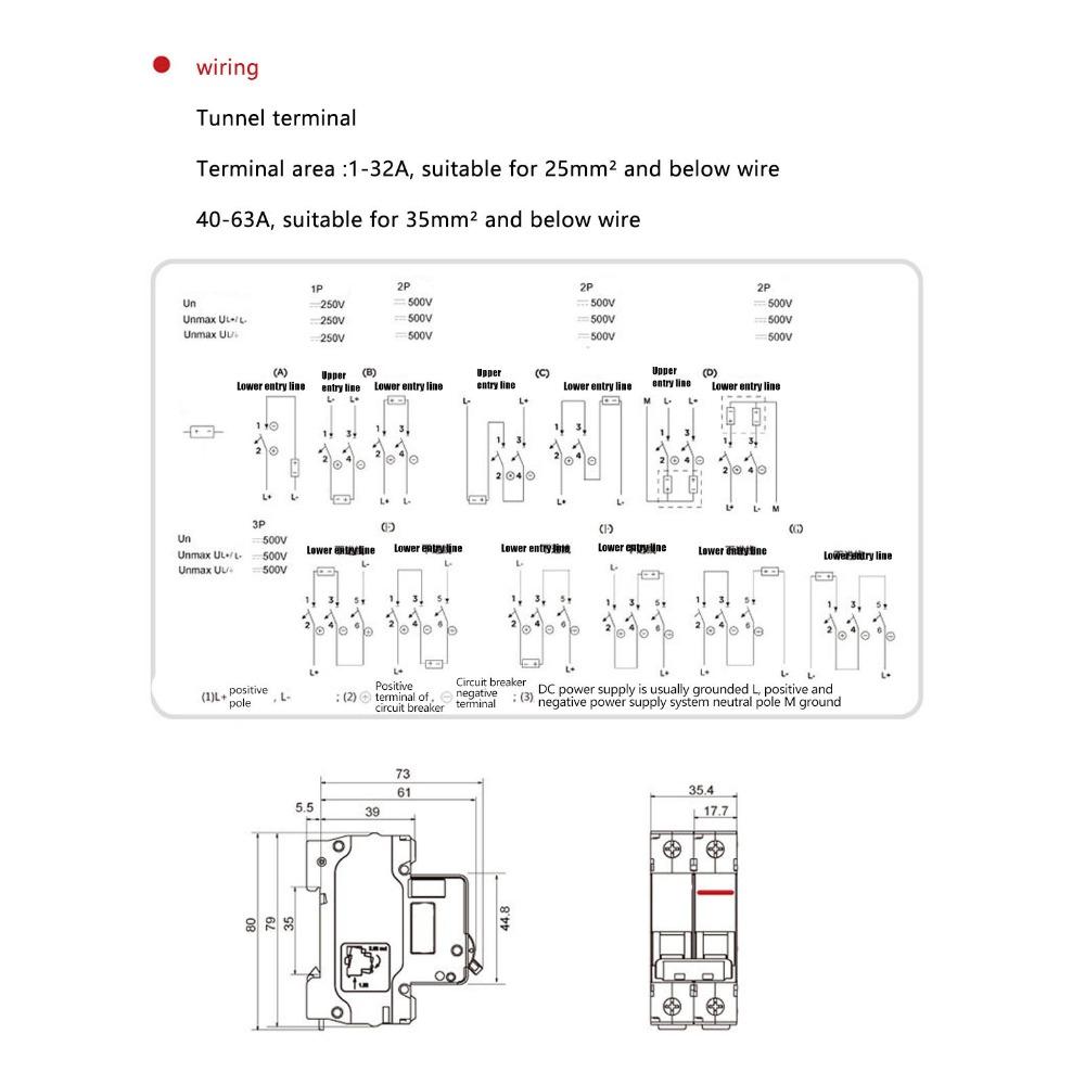 DZ47-63Z Circuit Breaker 2P DC 1000V Home Circuit Breaker 6000A Breaking Capacity 10/16/20/25/32/40/50/63A