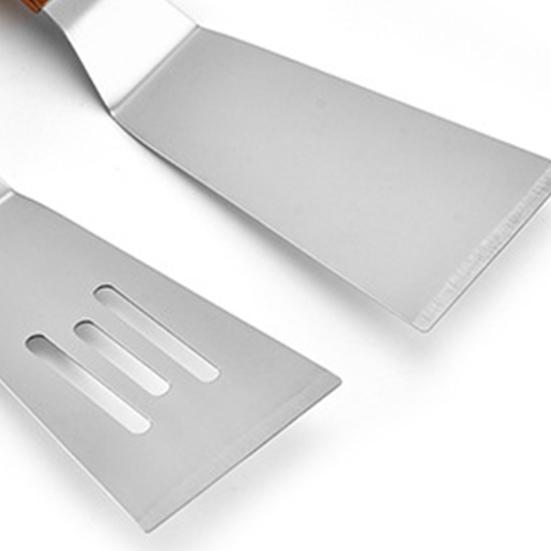 Wooden Handle Frying Spatula Non-stick Cookware Heavy Duty Portable Stainless Steel Slotted Spatula Kitchen Gadget