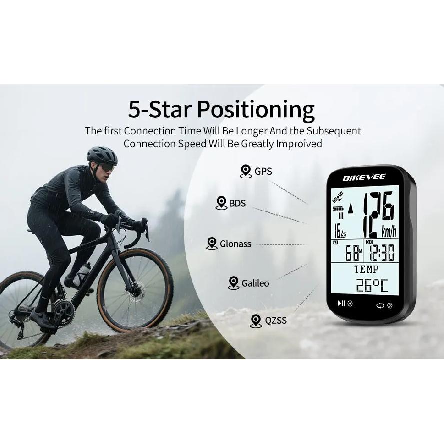 Neuester 2,6" 5,4 Bluetooth ANT+ Kabelloser GPS Fahrradcomputer Smartes Cycling Kilometerzähler Tacho Tracker mit Trittfrequenz-Geschwindigkeitssensor