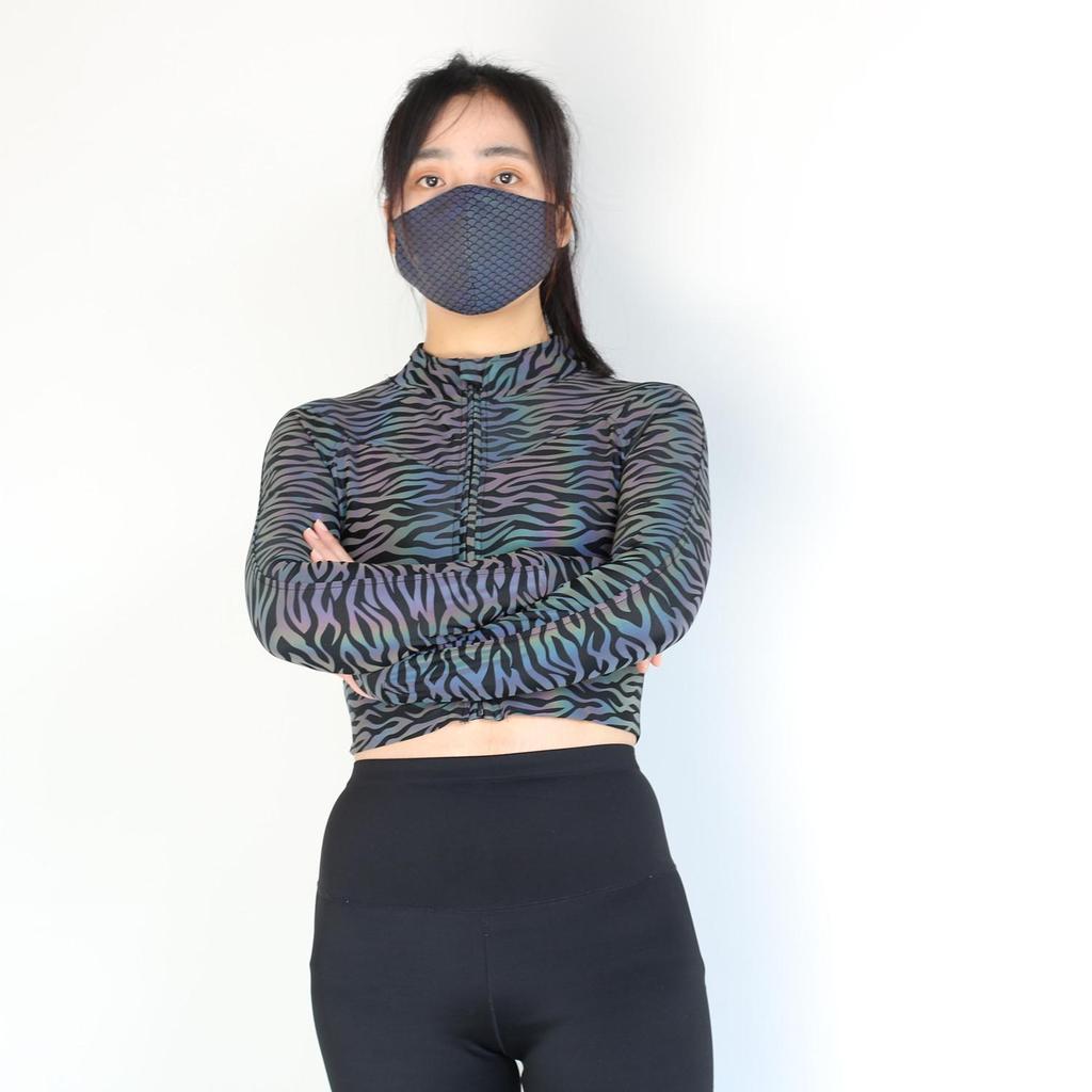 Irisierende reflektierende schmal geschnittene Reißverschlussjacke für Damen