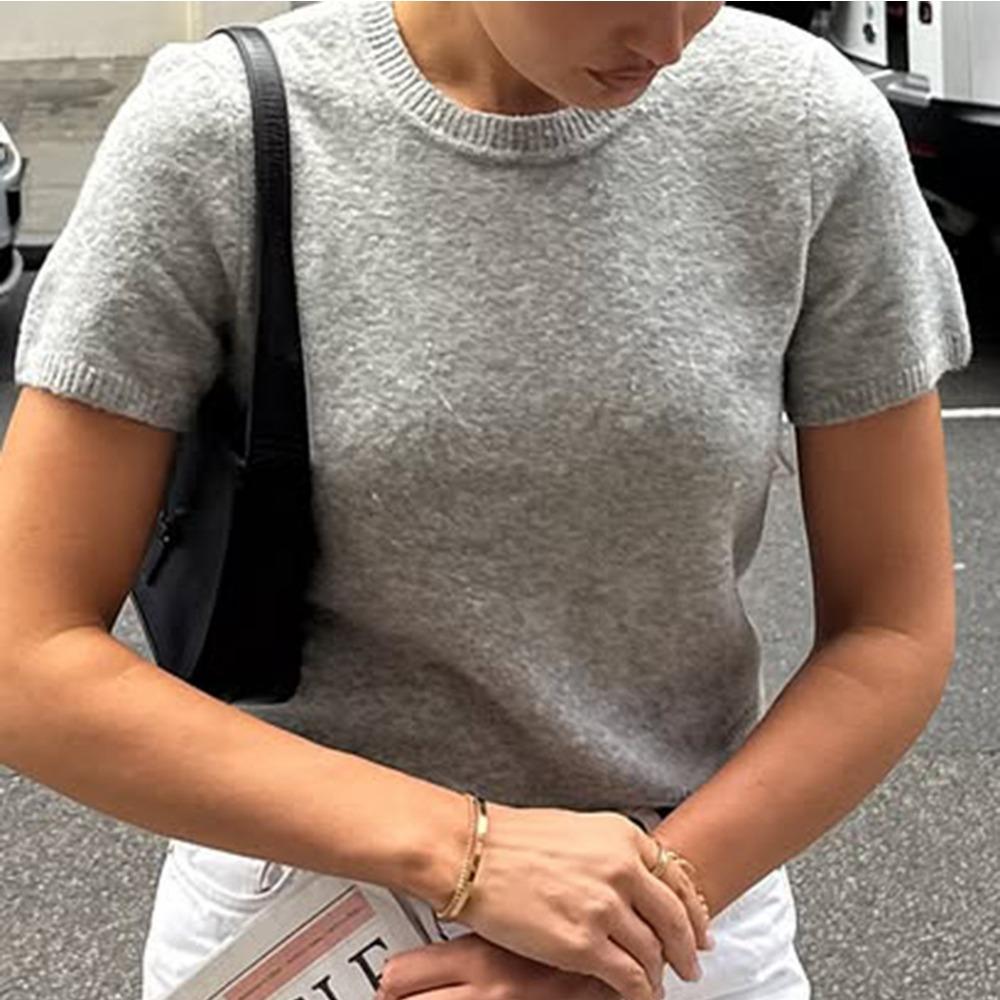 Casual Simple Short-sleeved Fashion T-shirt Woolen Women's Clothing 2025 Autumn and Winter