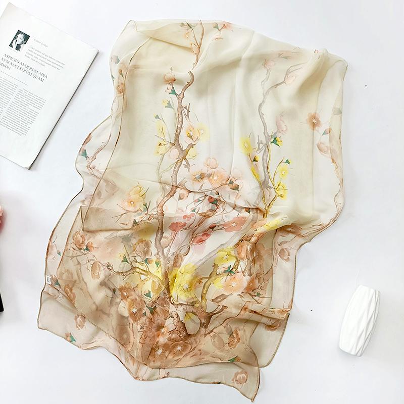 1Pc Scarves Thin Women Breathable Polyester Long Lady Shawl Chiffon Scarf Plum Blossom