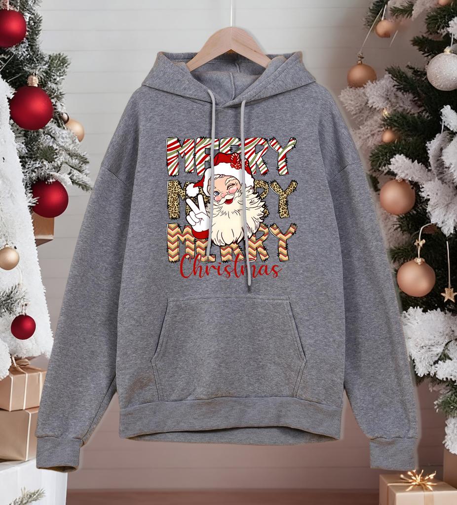 Merry Christmas Santa Claus Print Men Hoodies Pocket Comfortable Streetwear All-Match Hip Hop Hoody Autumn Fleece Sportswears
