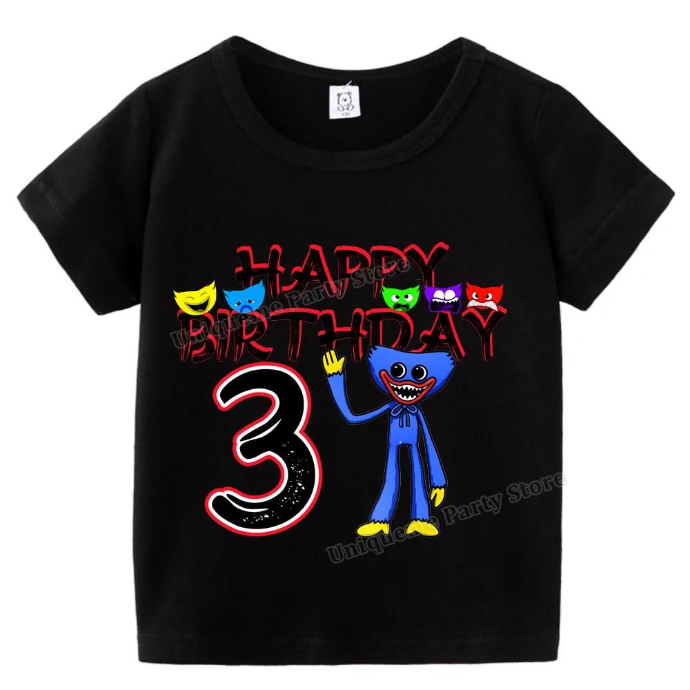 H-wuggys Kids Number T Shirt Poppys Playing Time Birthday Tees Shirt Cartoon Anime Game Boy Girl Clothes Summer Baby Cotton Tops