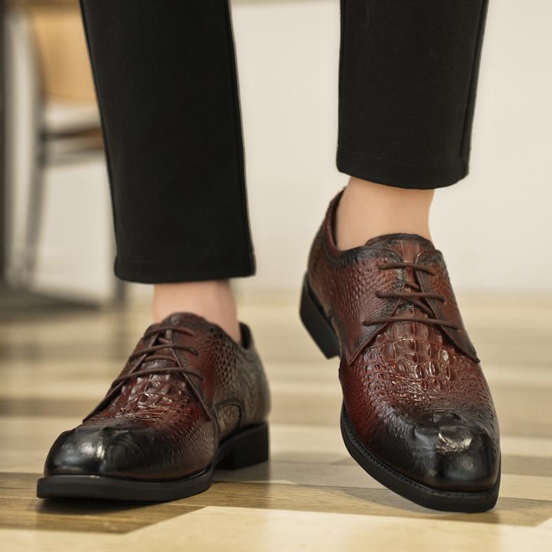 Men's Classic Business Dress Oxford Casual Shoes Brand Alligator Pattern Casual Comfort Fashion Derby Shoes Luxury Leather Shoe