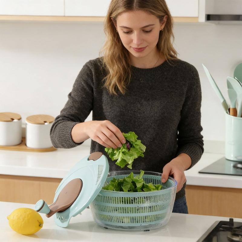 Salad Spinner with Clear Serving Bowl Lettuce Dryer Spinner Fruit and Veg Wash Drainer 25cm for Salad Preparation