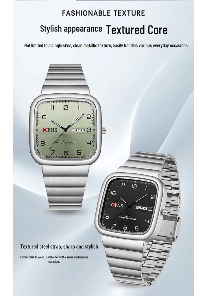 Oufanni Men's Dual Calendar Luminous Sports Watch - Fashionable Quartz Square Watch for Students