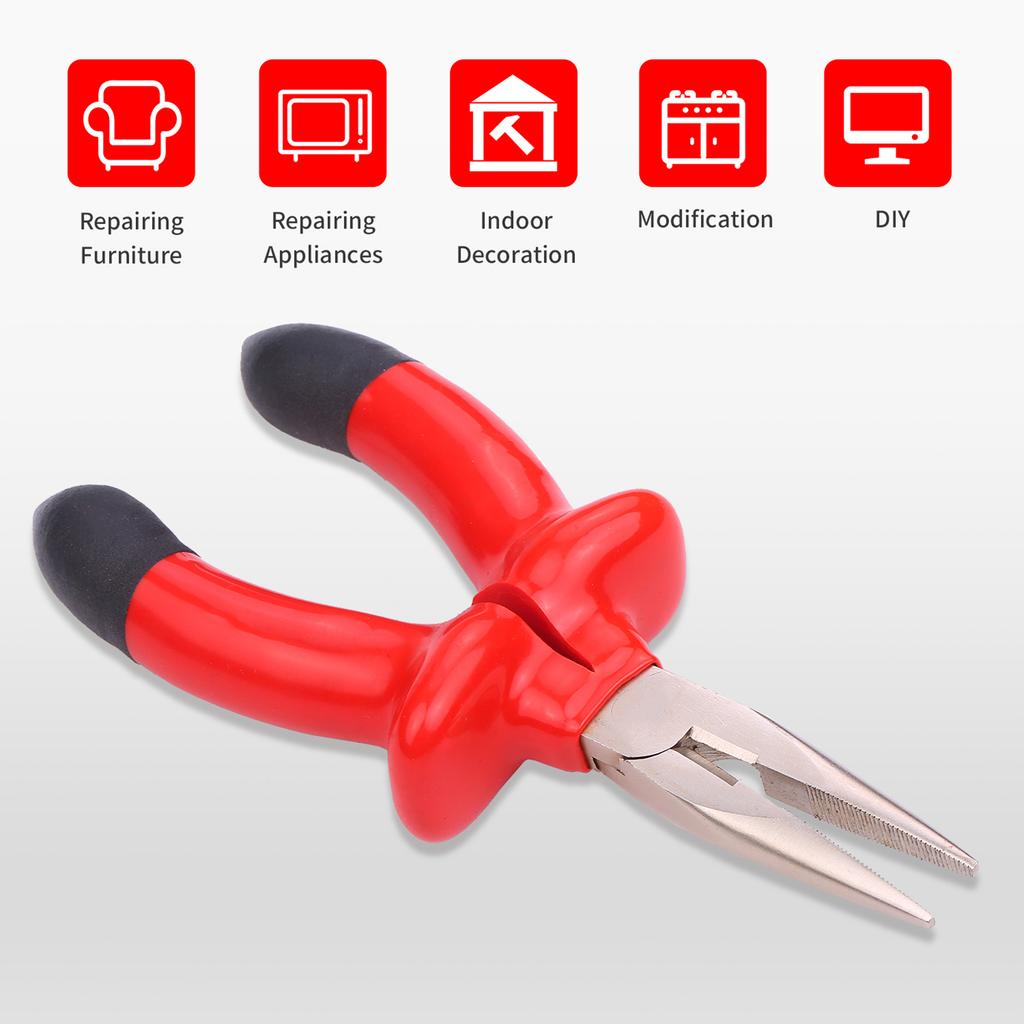 6 Inch Needle Nose Pliers with Insulated Rubber Handle and Hardened Cutting Edges for Electrical Wiring, Jewelry Making, Wire Cutting