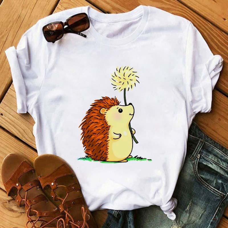 Women's Short Sleeve Explosive Hedgehog Print Fashion Crew Neck T-shirt Oversized T Shirt  Aesthetic Clothes  Tops