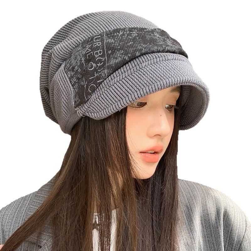 Korean Retro Autumn and Winter Hat for Women with Big Head Circumference Showing Face Small Knitted Loose Wool Hat Casual and Versatile Bag Head Hat