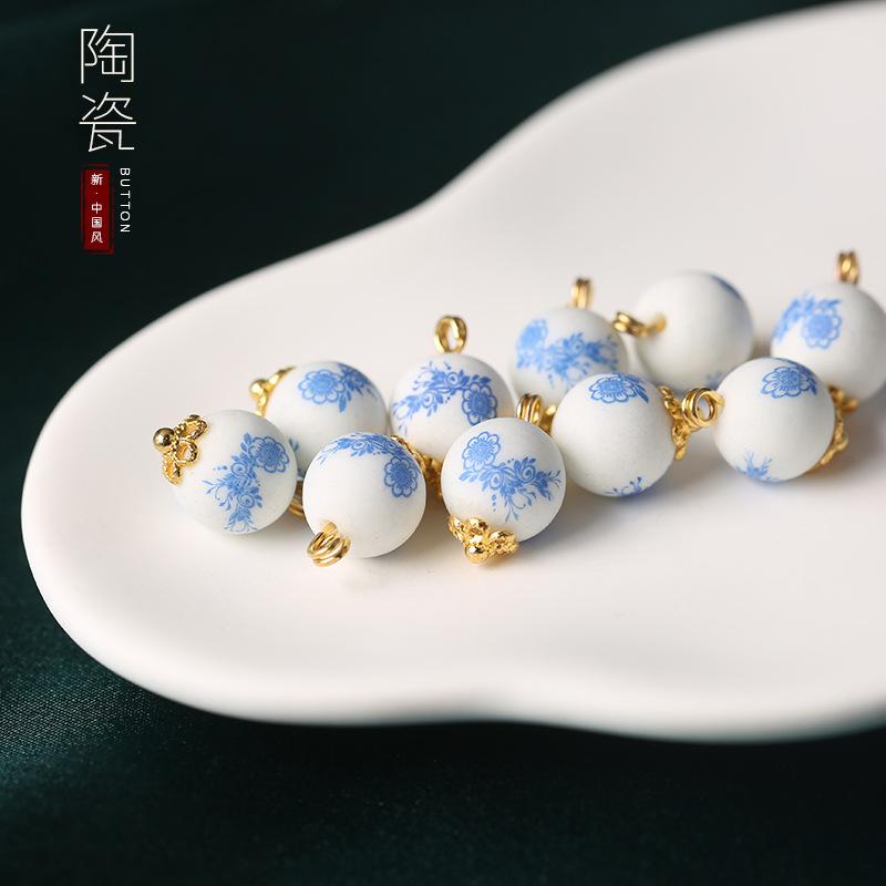 Ceramic Beads Buttons Blue And White Porcelain Decorative Buttons Chinese National Style Retro Cheongsam Buttons Hanfu Tang Suit Shirt Buttons