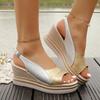 2026 Summer Women's Platform Wedge Sandals Peep Toe Buckle Strap Roman Plus Size Casual Shoes