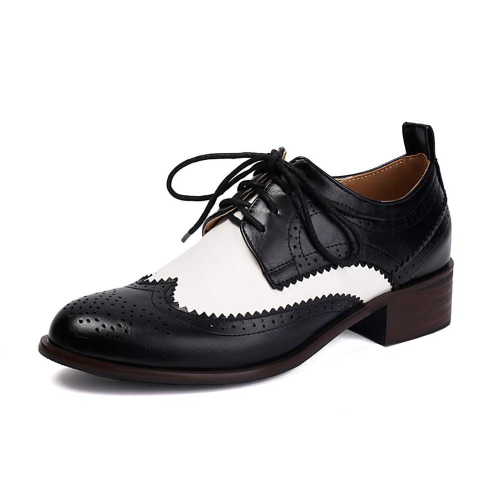 Fashion Spring New Women Flats Shoes Women Oxfords Mixed Colors Lace Up Ladies Brogues Shoes Designer Casual Pu Leather Outdoor Footwear