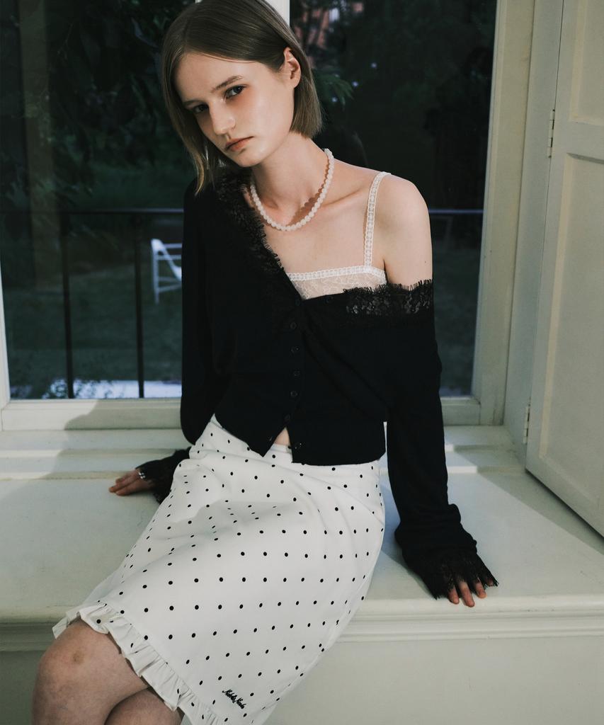 Nigaennikol Dot Ruffle Midi Skirt_Ivory