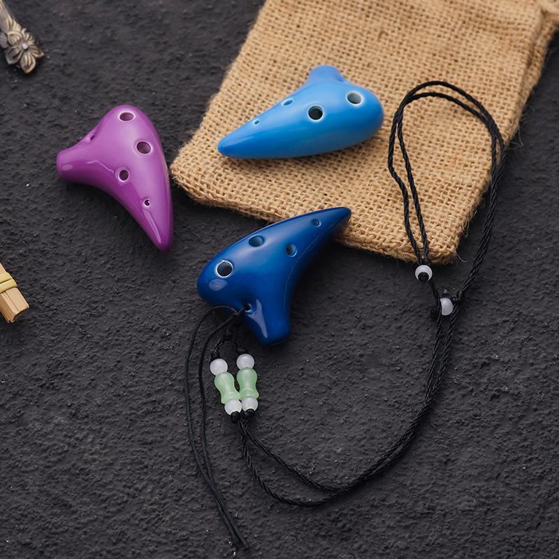 Mini 6 Holes Alto Tone C Necklace Ocarina Ceramic Black Pottery Flute Instrument With Hang Rope 7 Colours Optional