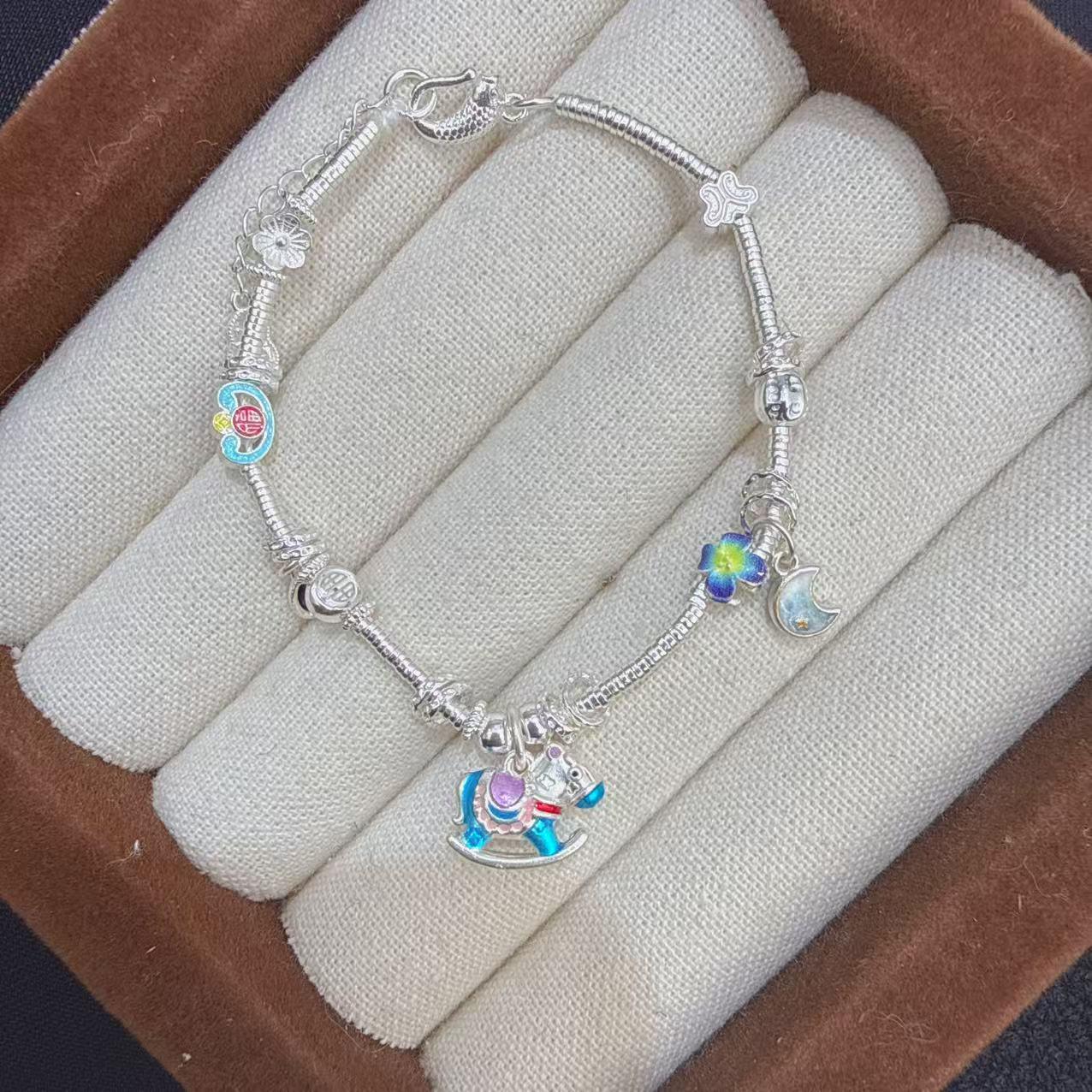 

Sterling Silver Heart Rocking Horse Coiled Bracelet with Star Rainbow Ring – Hand-Woven Bestie Gift Beaded