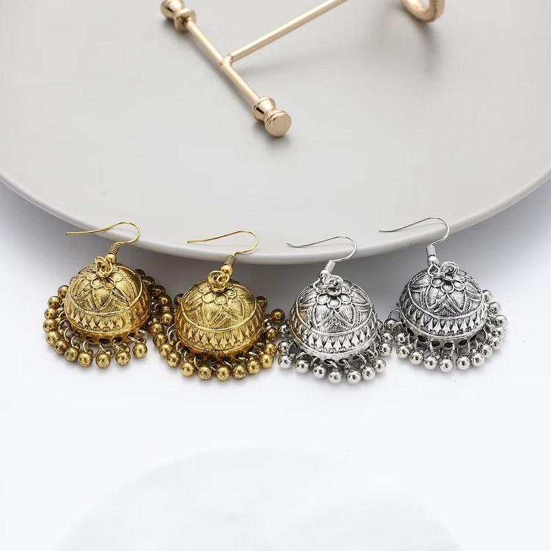 Boho Afghan Ethnic Drop Earrings For Women Pendient Gold Color Gyspy Silver Color Bell Ladies Indian Earring